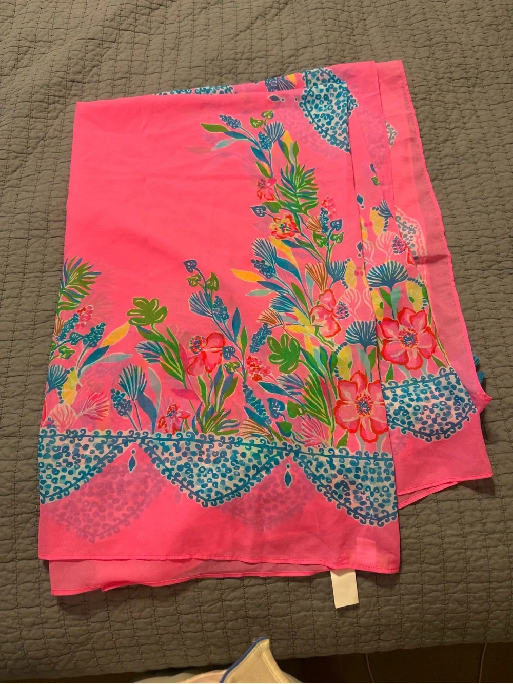 Lilly Pulitzer Pink Blue Floral Pareto Wrap Scarf